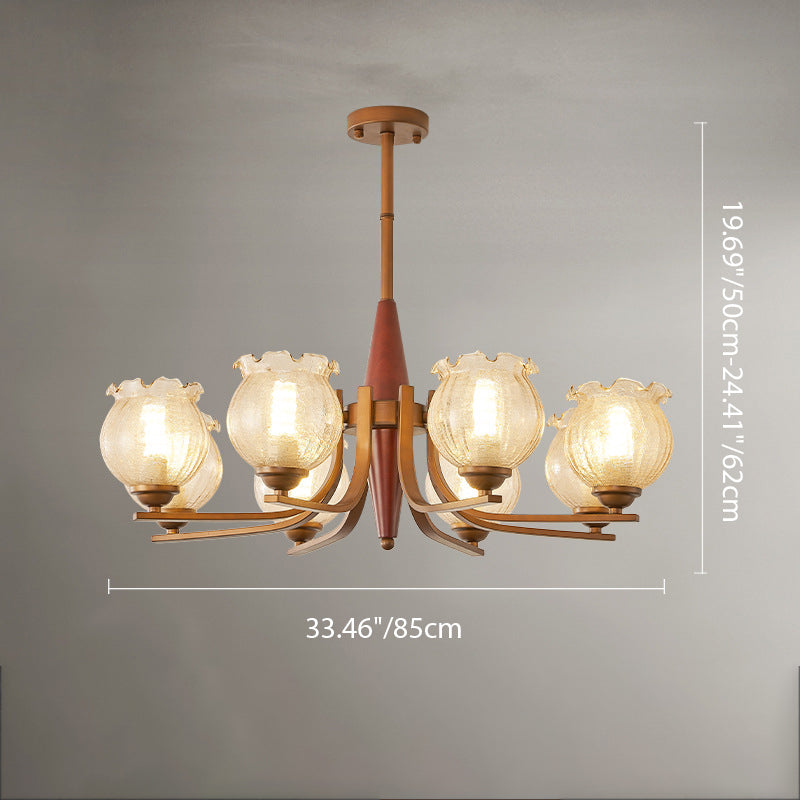 Traditional French Iron Wood Glass Crackle Floral 3/6/8/10 Light Chandeliers For Living Room