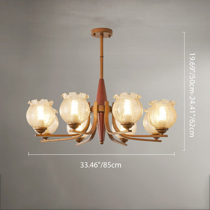 Traditional French Iron Wood Glass Crackle Floral 3/6/8/10 Light Chandeliers For Living Room