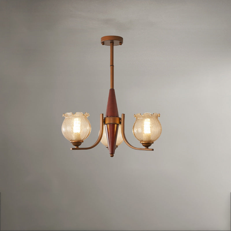 Traditional French Iron Wood Glass Crackle Floral 3/6/8/10 Light Chandeliers For Living Room