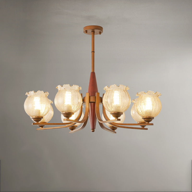 Traditional French Iron Wood Glass Crackle Floral 3/6/8/10 Light Chandeliers For Living Room