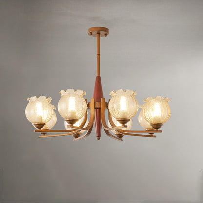 Traditional French Iron Wood Glass Crackle Floral 3/6/8/10 Light Chandeliers For Living Room