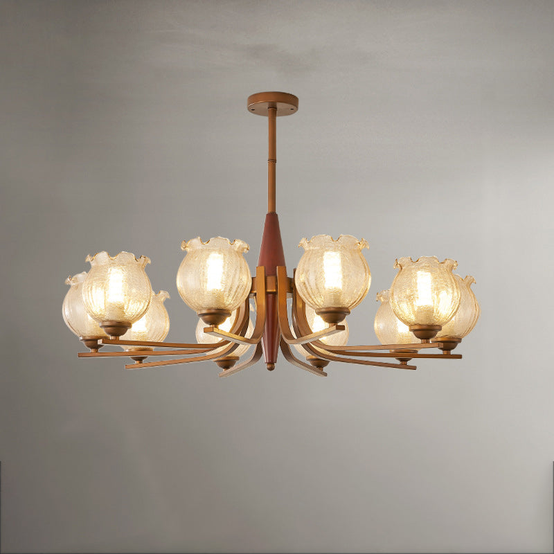 Traditional French Iron Wood Glass Crackle Floral 3/6/8/10 Light Chandeliers For Living Room
