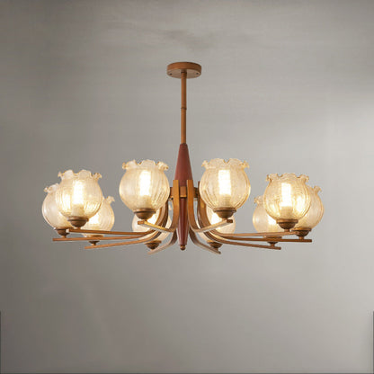 Traditional French Iron Wood Glass Crackle Floral 3/6/8/10 Light Chandeliers For Living Room