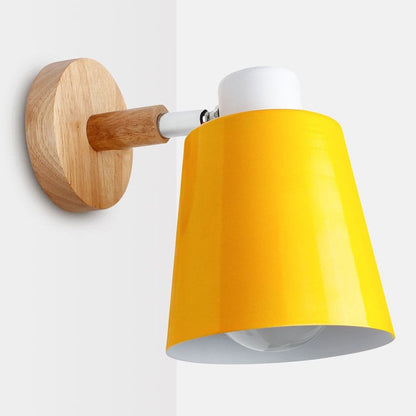 Contemporary Scandinavian Cylindrical Iron Wood 1-Light Wall Sconce Lamp For Bedroom