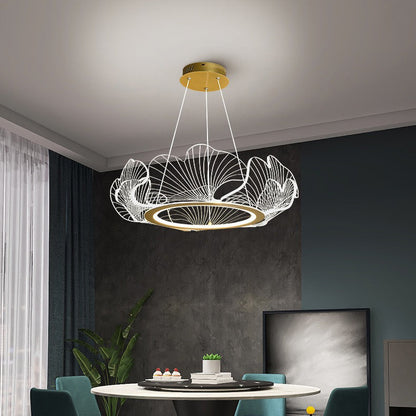 Modern Art Deco Ginkgo Leaf Glass Acrylic LED Chandelier For Living Room
