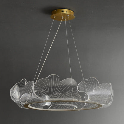 Modern Art Deco Ginkgo Leaf Glass Acrylic LED Chandelier For Living Room