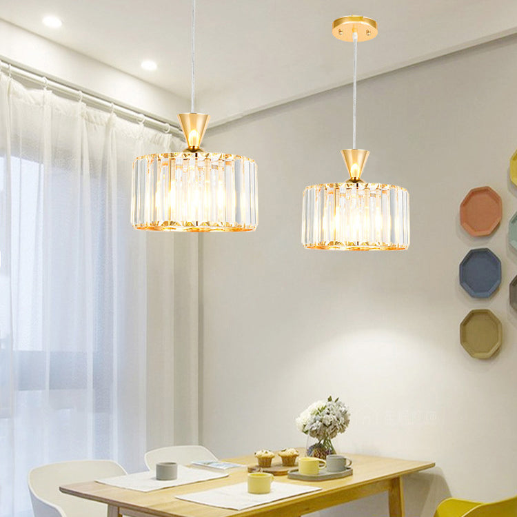 Modern Minimalist Round Iron Copper Crystal 1/2Light lsland Light Chandelier For Dining Room