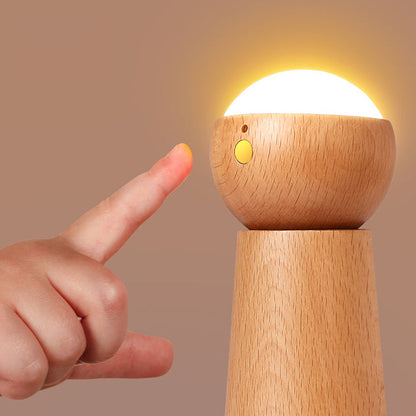 Modern Minimalist Spherical Cone Table Solid Wood Plastics LED Table Lamp For Bedroom