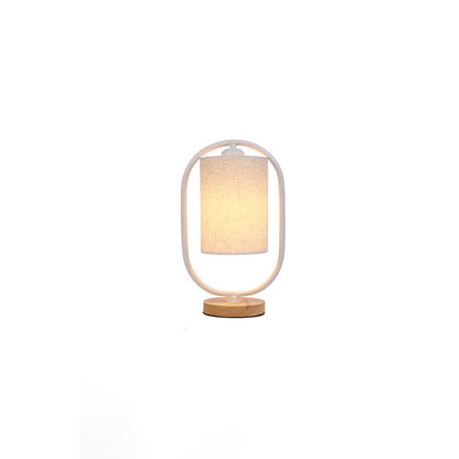 Contemporary Scandinavian Cylinder Solid Wood Fabric Metal 1-Light Table Lamp For Bedroom