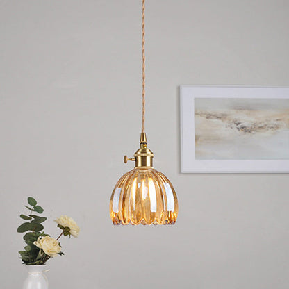 Traditional Vintage Floral Glass Copper 1-Light Pendant Light For Dining Room