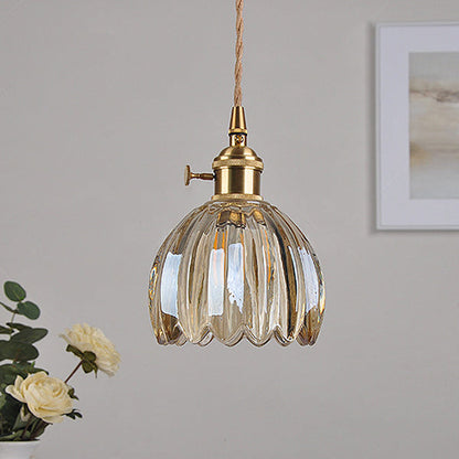 Traditional Vintage Floral Glass Copper 1-Light Pendant Light For Dining Room