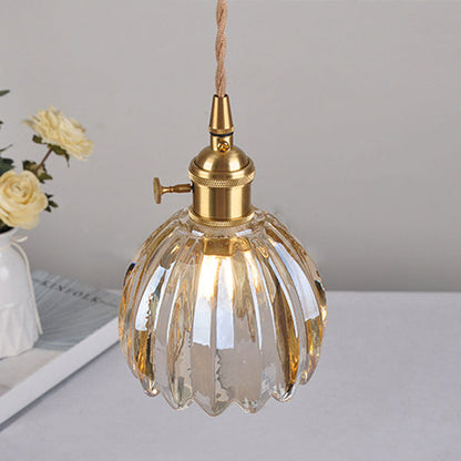 Traditional Vintage Floral Glass Copper 1-Light Pendant Light For Dining Room