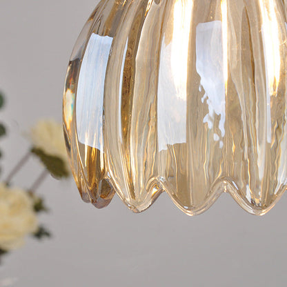 Traditional Vintage Floral Glass Copper 1-Light Pendant Light For Dining Room