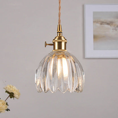 Traditional Vintage Floral Glass Copper 1-Light Pendant Light For Dining Room