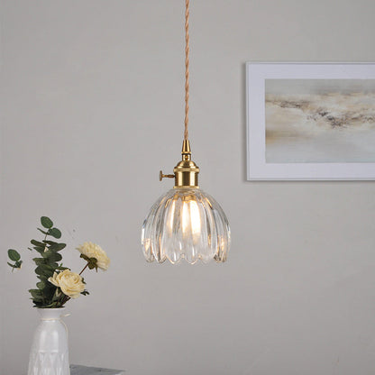Traditional Vintage Floral Glass Copper 1-Light Pendant Light For Dining Room