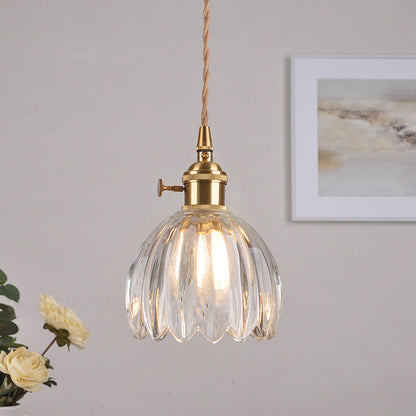 Traditional Vintage Floral Glass Copper 1-Light Pendant Light For Dining Room