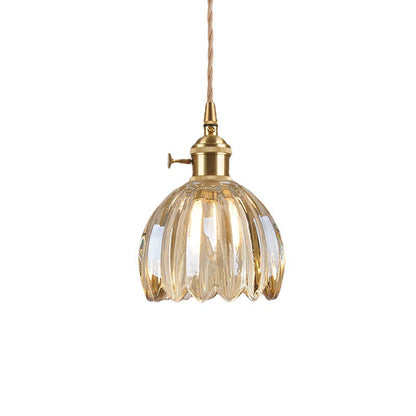 Traditional Vintage Floral Glass Copper 1-Light Pendant Light For Dining Room