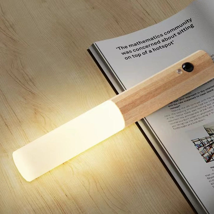 Modern Minimalist Hexagonal Cylinder Solid Wood Acrylic LED Wall Sconce Lamp For Entryway