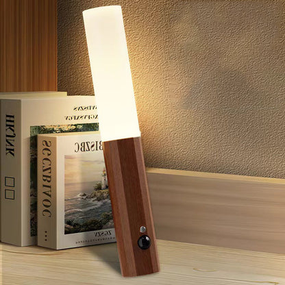 Modern Minimalist Hexagonal Cylinder Solid Wood Acrylic LED Wall Sconce Lamp For Entryway