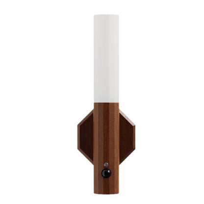 Modern Minimalist Hexagonal Cylinder Solid Wood Acrylic LED Wall Sconce Lamp For Entryway