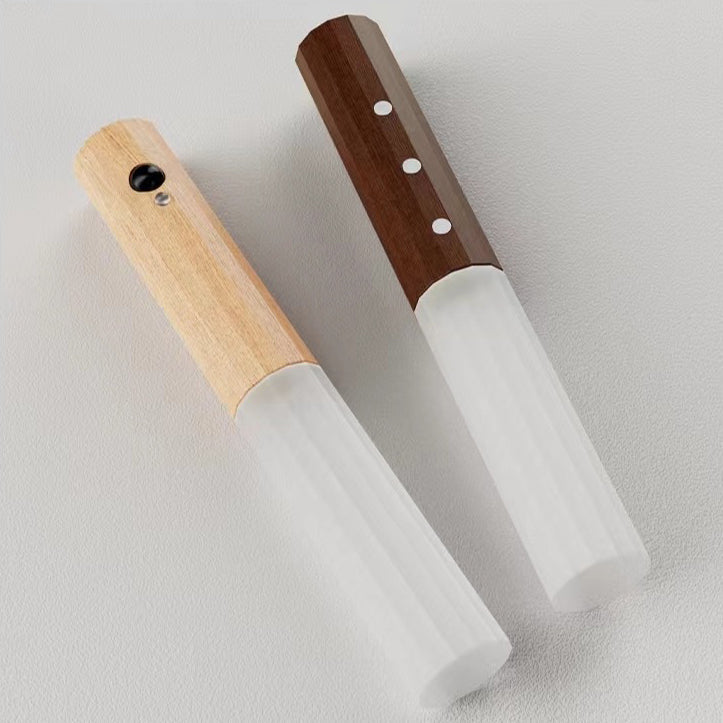 Modern Minimalist Hexagonal Cylinder Solid Wood Acrylic LED Wall Sconce Lamp For Entryway