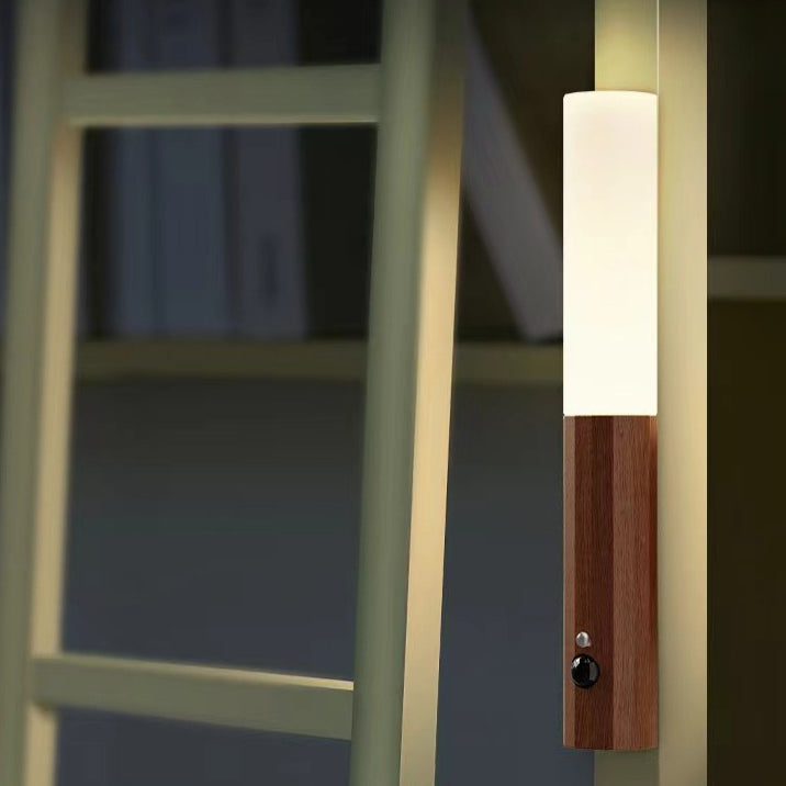 Modern Minimalist Hexagonal Cylinder Solid Wood Acrylic LED Wall Sconce Lamp For Entryway