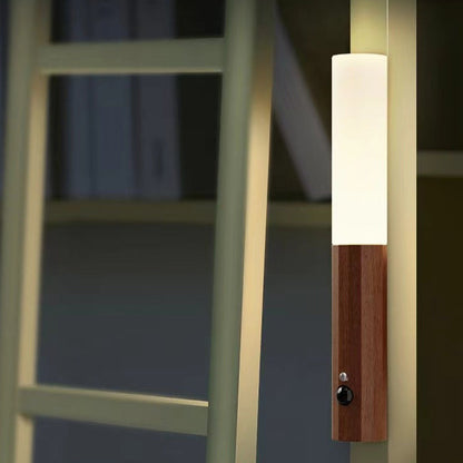 Modern Minimalist Hexagonal Cylinder Solid Wood Acrylic LED Wall Sconce Lamp For Entryway