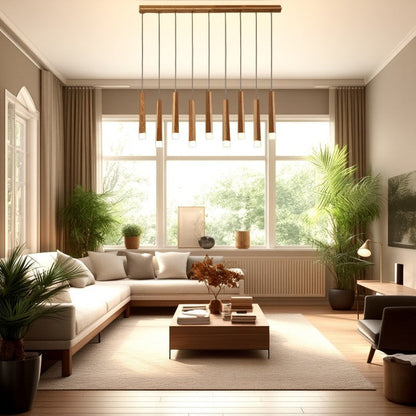 Modern Minimalist Cylindrical Solid Wood PVC LED Island Light Chandelier For Dining Room