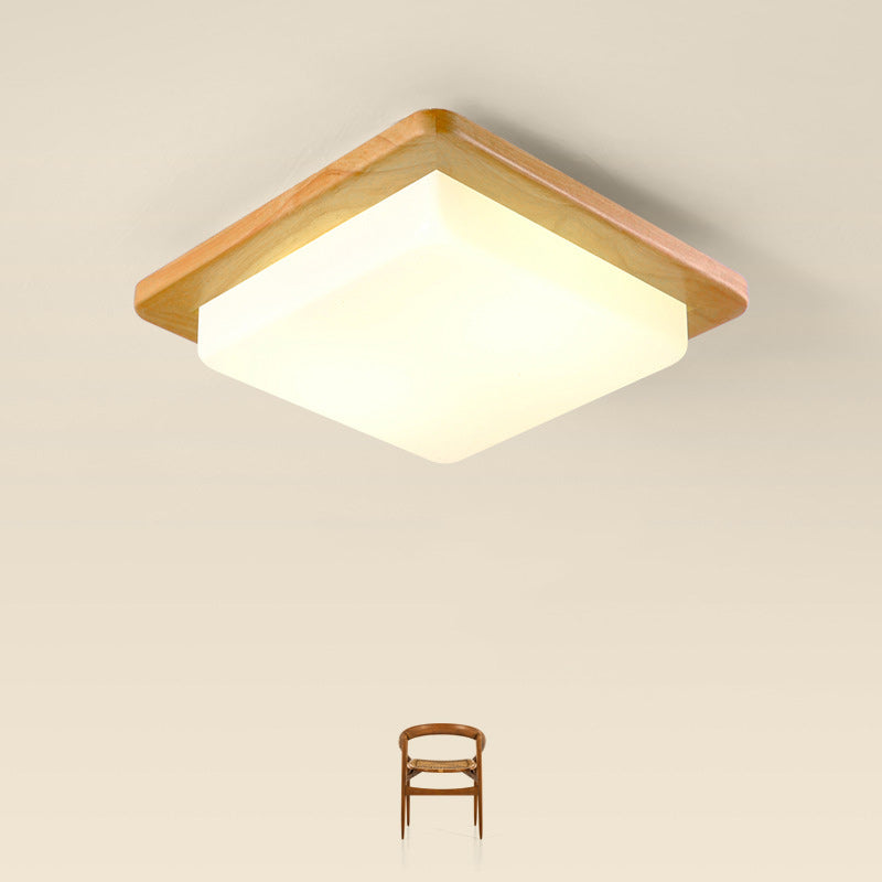 Contemporary Scandinavian Square Wood Acrylic LED Flush Mount Ceiling Light For Bedroom