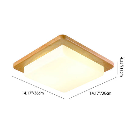Contemporary Scandinavian Square Wood Acrylic LED Flush Mount Ceiling Light For Bedroom