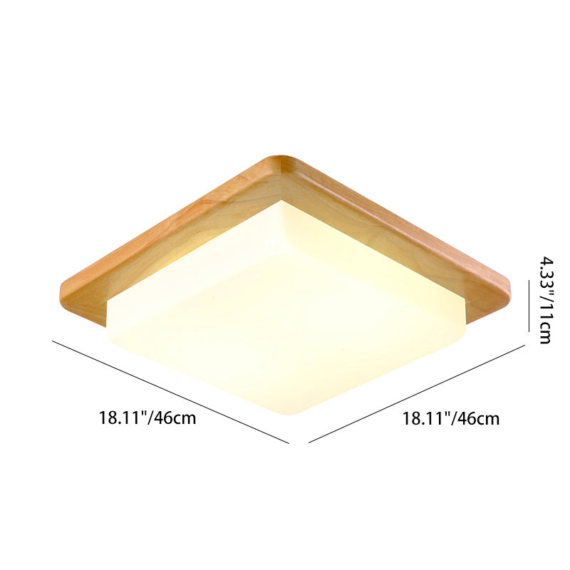 Contemporary Scandinavian Square Wood Acrylic LED Flush Mount Ceiling Light For Bedroom