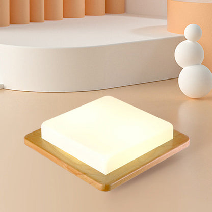 Contemporary Scandinavian Square Wood Acrylic LED Flush Mount Ceiling Light For Bedroom