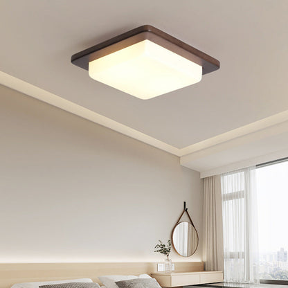 Contemporary Scandinavian Square Wood Acrylic LED Flush Mount Ceiling Light For Bedroom