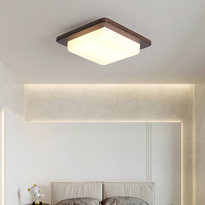 Contemporary Scandinavian Square Wood Acrylic LED Flush Mount Ceiling Light For Bedroom