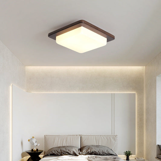 Contemporary Scandinavian Square Wood Acrylic LED Flush Mount Ceiling Light For Bedroom
