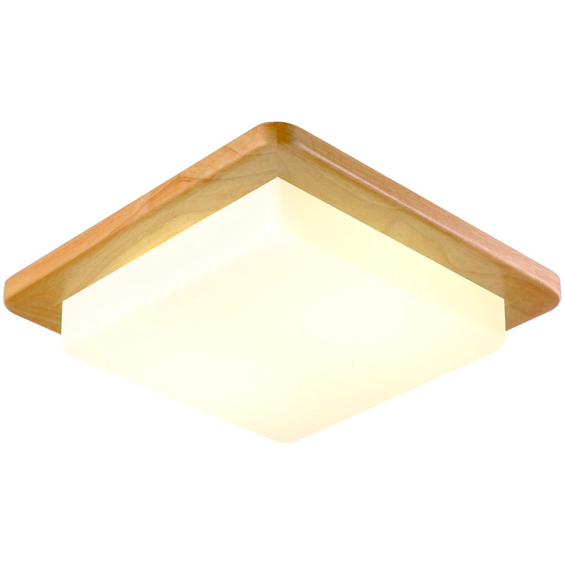 Contemporary Scandinavian Square Wood Acrylic LED Flush Mount Ceiling Light For Bedroom