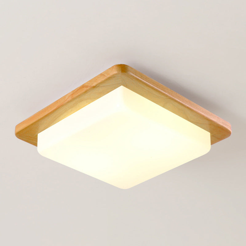 Contemporary Scandinavian Square Wood Acrylic LED Flush Mount Ceiling Light For Bedroom