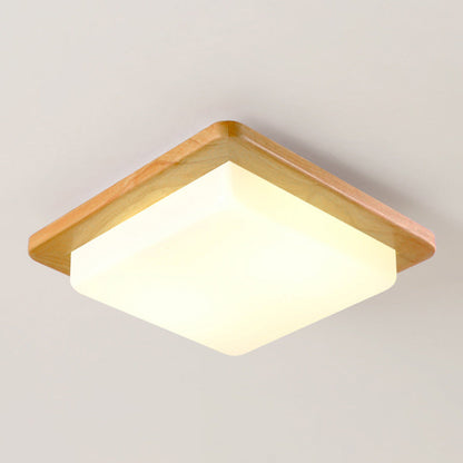 Contemporary Scandinavian Square Wood Acrylic LED Flush Mount Ceiling Light For Bedroom