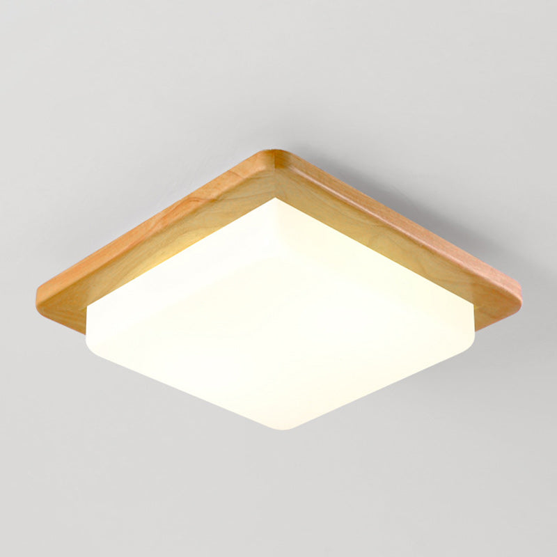 Contemporary Scandinavian Square Wood Acrylic LED Flush Mount Ceiling Light For Bedroom