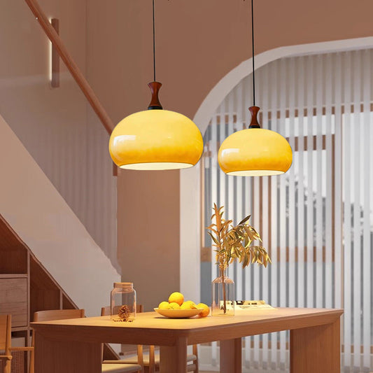 Traditional Japanese Disc Wood Glass 1/2 Light Island Light Chandelier For Dining Room