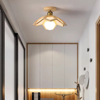 Modern Minimalist Flower PVC Wood 1-Light Semi-Flush Mount Ceiling Light For Hallway