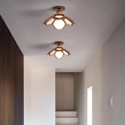 Modern Minimalist Flower PVC Wood 1-Light Semi-Flush Mount Ceiling Light For Hallway