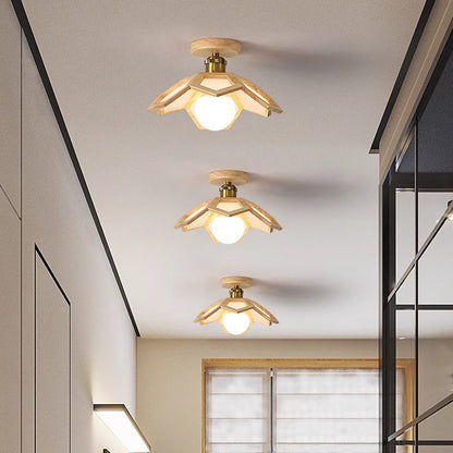 Modern Minimalist Flower PVC Wood 1-Light Semi-Flush Mount Ceiling Light For Hallway