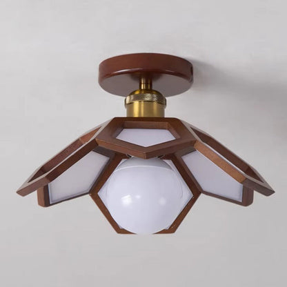 Modern Minimalist Flower PVC Wood 1-Light Semi-Flush Mount Ceiling Light For Hallway