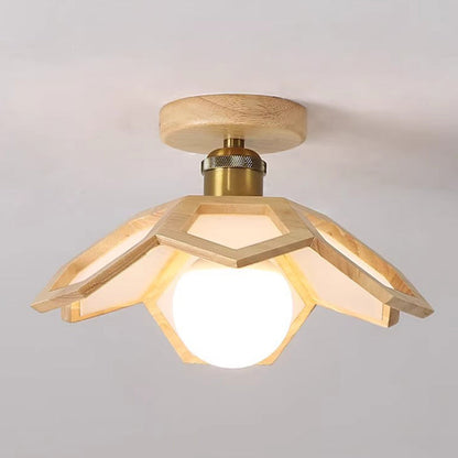 Modern Minimalist Flower PVC Wood 1-Light Semi-Flush Mount Ceiling Light For Hallway