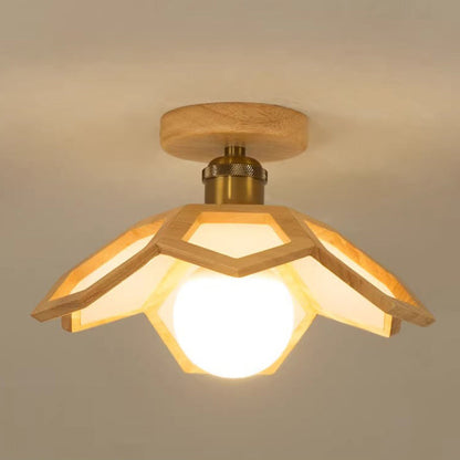 Modern Minimalist Flower PVC Wood 1-Light Semi-Flush Mount Ceiling Light For Hallway