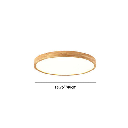 Contemporary Scandinavian Round Solid Wood Acrylic LED Flush Mount Ceiling Light For Study
