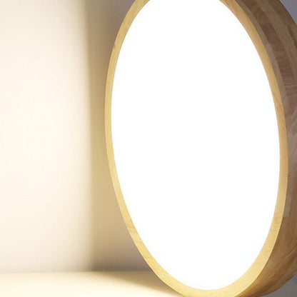 Contemporary Scandinavian Round Solid Wood Acrylic LED Flush Mount Ceiling Light For Study