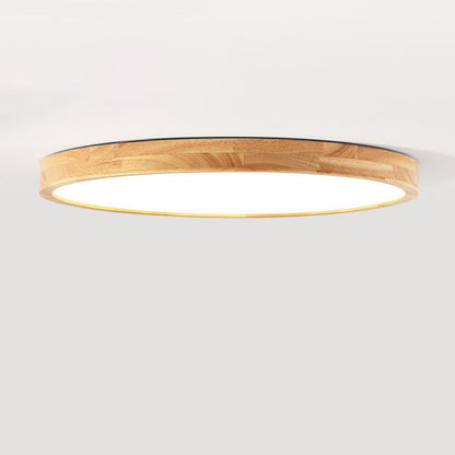 Contemporary Scandinavian Round Solid Wood Acrylic LED Flush Mount Ceiling Light For Study