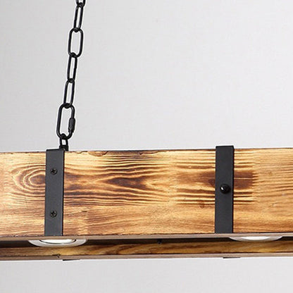 Traditional Vintage Rectangular Iron Wood LED Island Light Chandelier For Dining Room